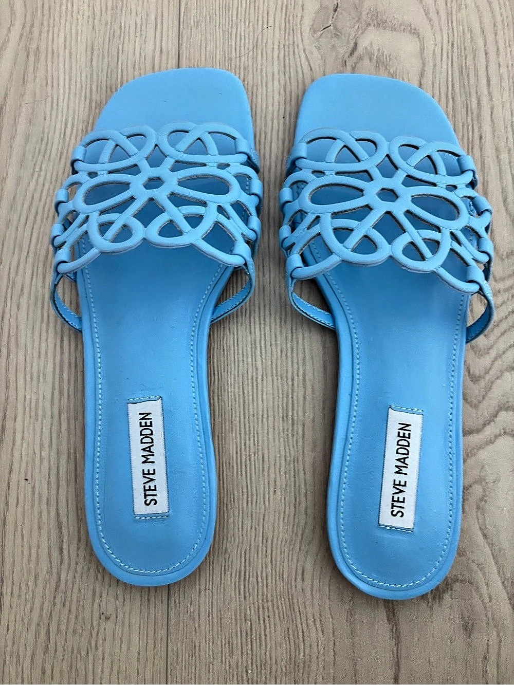Steve Madden Lotus Slide Sandal Blue Woven Sandals US 7.5